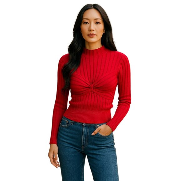 Gianni Bini Sweaters - Gianni Bini Red Ribbed Twist Front Sweater | Junior Size L | NWOT